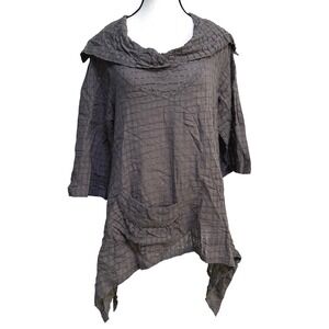 Dorman Tunic Top S Gray Textured Cotton Lagenlook Asymmetrical Boho Coastal Art